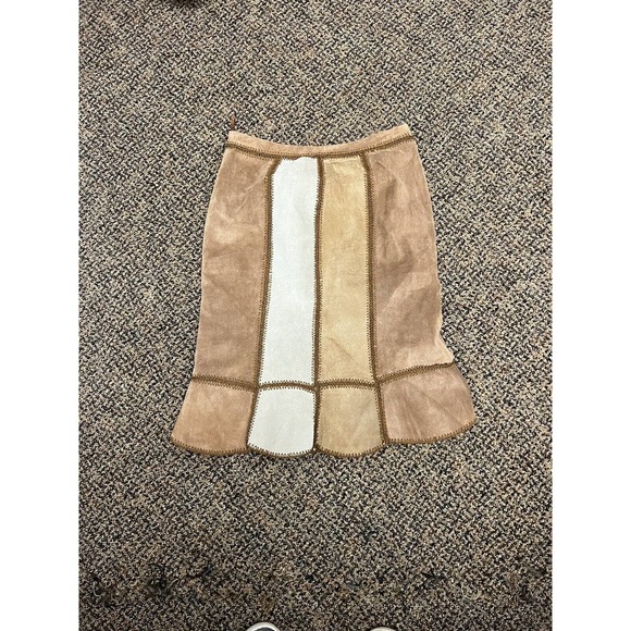 Express Vgt Suede Leather Crochet Patchwork Skirt Lined Scalloped Hem‎ Western